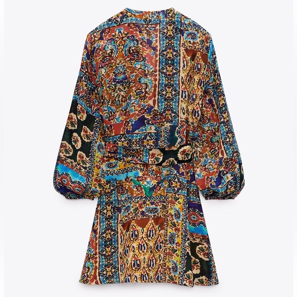 Like New: Zara Belted Printed Mini Dress in Multicolor - Size S - Picture 3 of 5